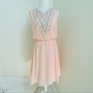 Cato Sleeveless Lined Pink Dress with Embroidered V Neck (size XS)